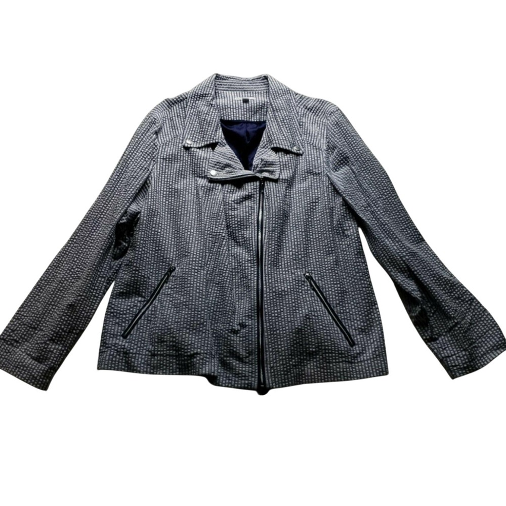 Isaac Mizrahi Live Jacket Womens Plus 28W Blue Stripe Moto Full Zip Pockets